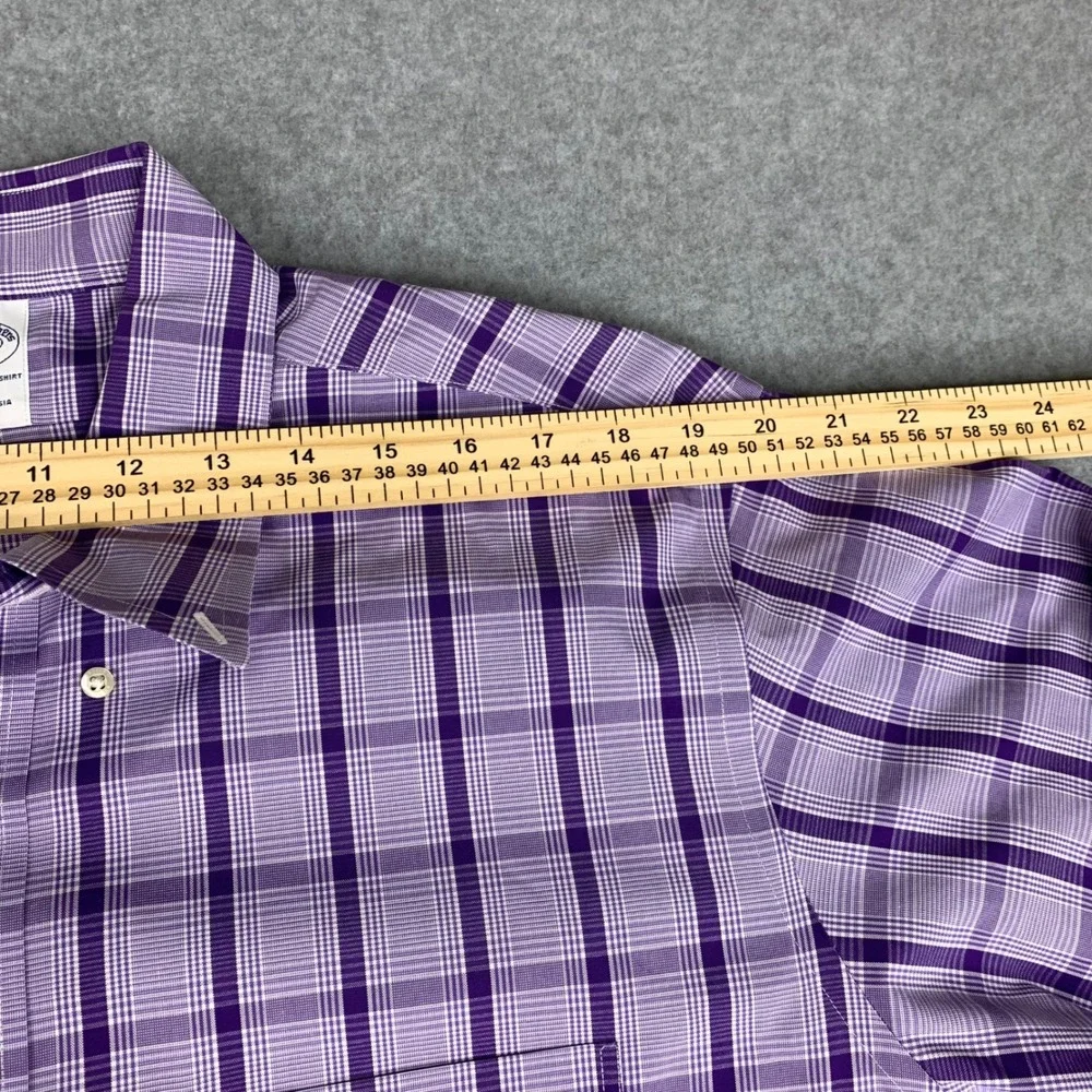 Brooks Brothers Button Down Shirt Mens XL Purple Plaid Slim Fit Non Iron Cotton